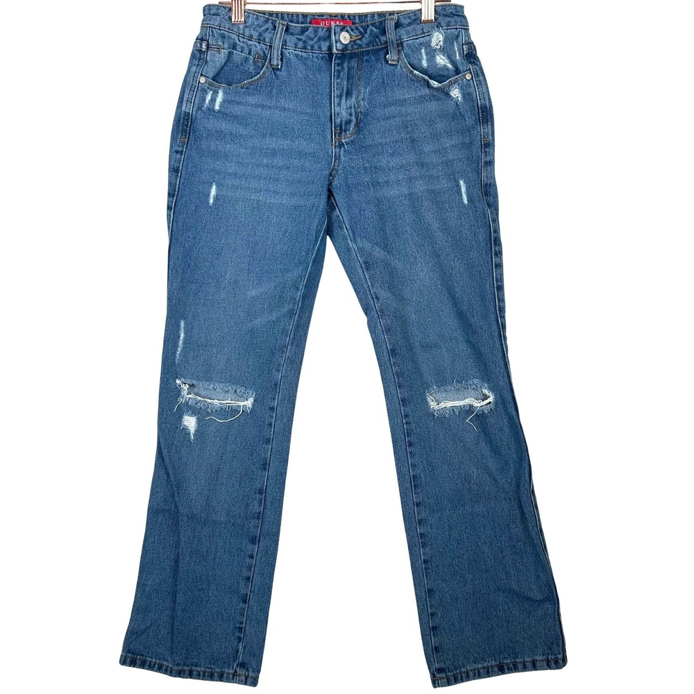 GUESS Los Angeles Distressed Straight Leg Jeans‎ Women's 26x30 Medium Wash